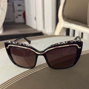 Betsey Johnson Black Sunglasses with Leopard Print and Rhinestones
